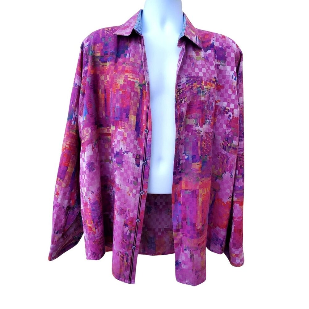 Bugatchi Uomo Mens XL Designer Shirt Button Down Purple Geometric Abstract